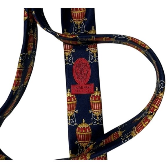 FABERGÉ Men's 100% Silk Necktie LUXURY Tie Blue Red Gold Art W:4.1" EUC - Picture 4 of 6